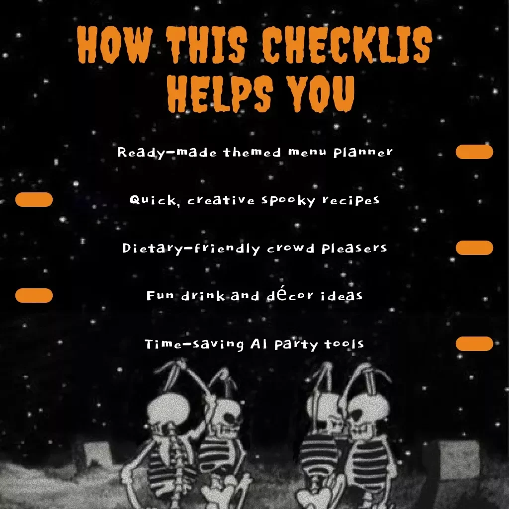 Halloween Party Food Checklist for Adults | Printable Spooky Menu Planner, Themed Treat Ideas, Cocktails & Decor Guide | Digital Download