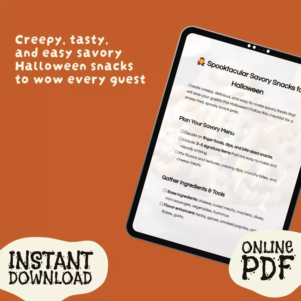 Spooktacular Savory Snacks for Halloween | Printable Checklist for Easy Party-Ready Savory Halloween Snacks, Appetizers & Party Prep Guide