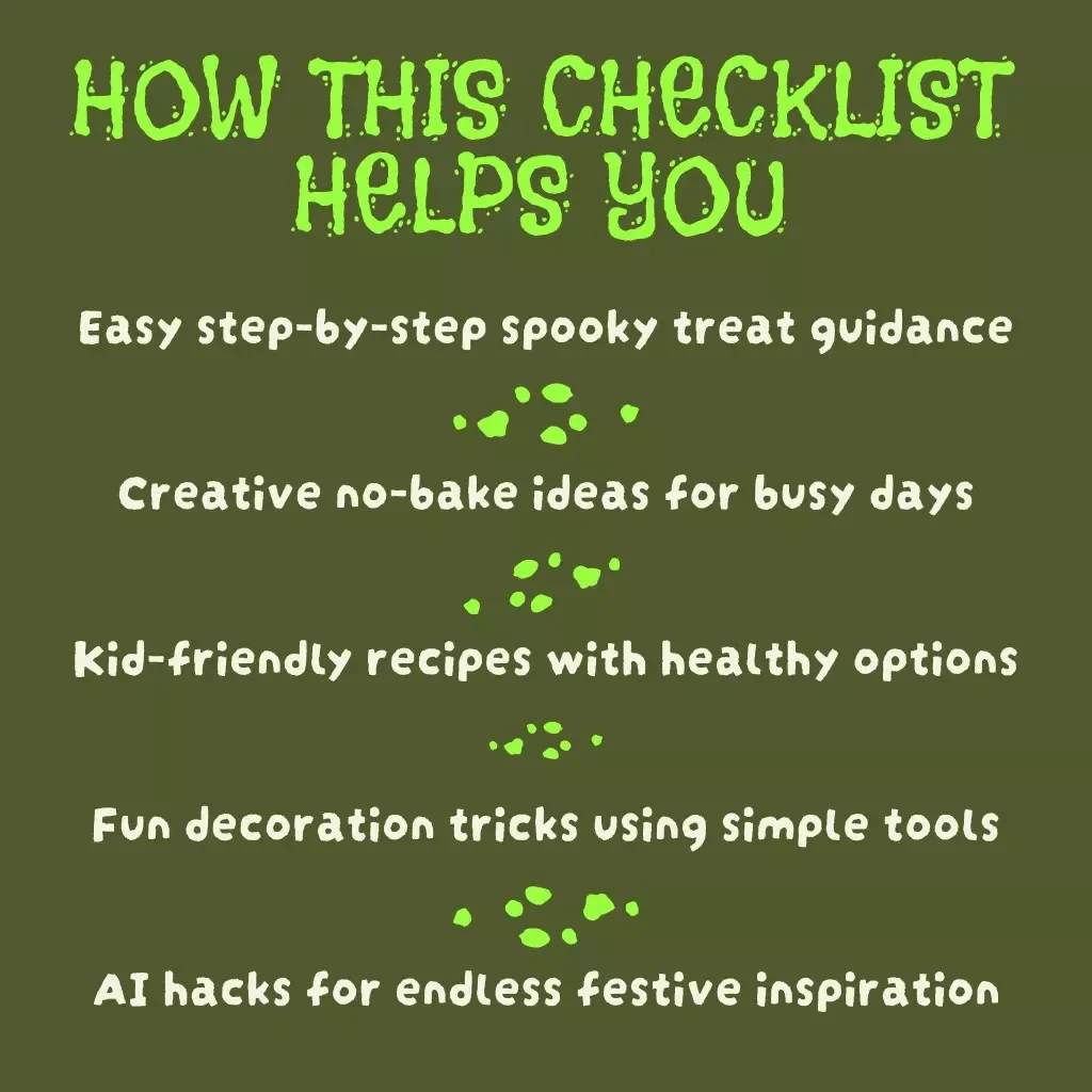 Halloween Treat Magic Checklist | Fun Halloween Treat Ideas | Printable Digital Download for Party Snacks, Classroom Treats & DIY Spooky Recipes