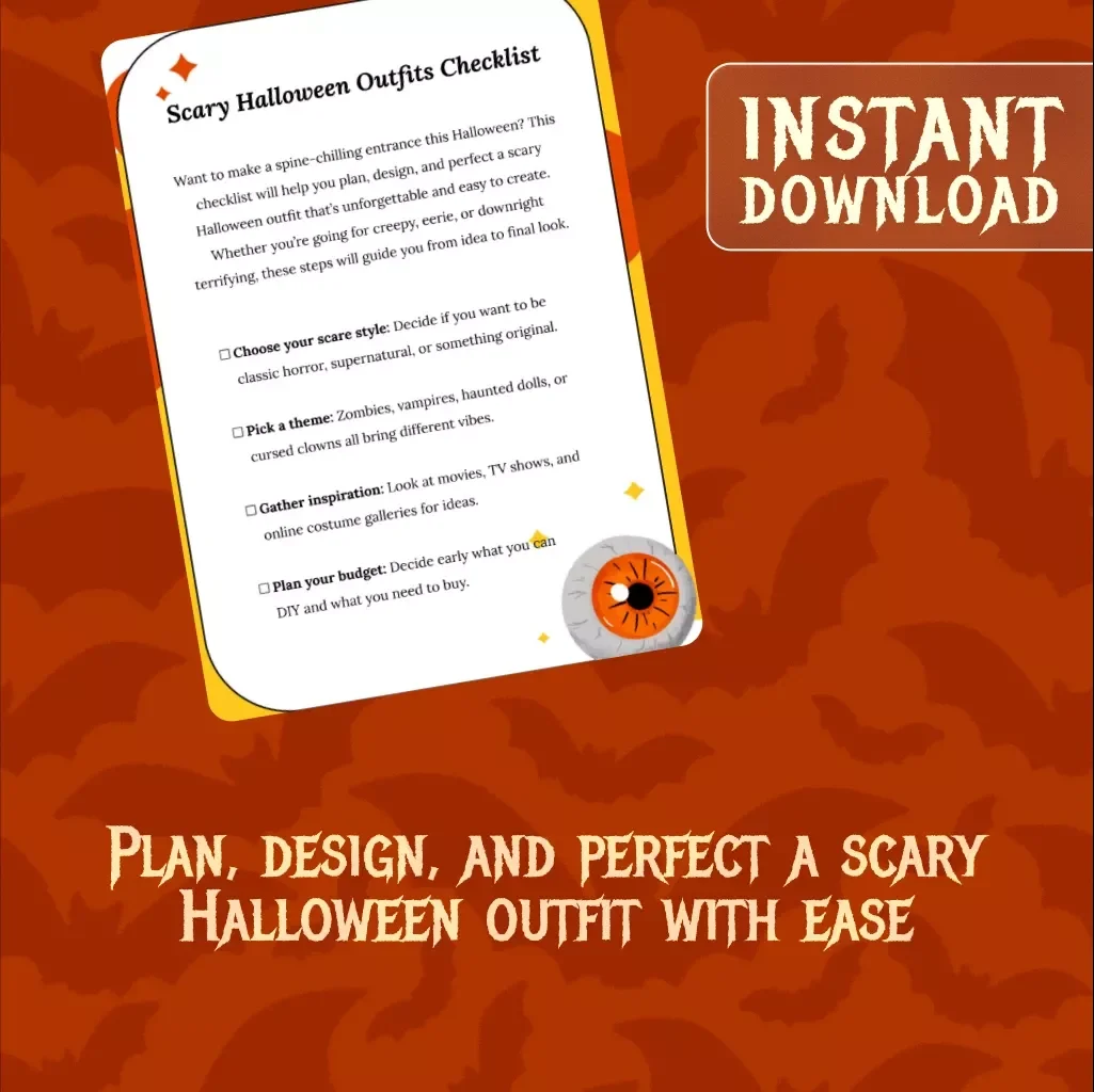 Scary Halloween Outfits Checklist | Digital Download Guide for Creepy, Eerie & Terrifying Costume Ideas, DIY Horror Looks & Spooky Party Prep