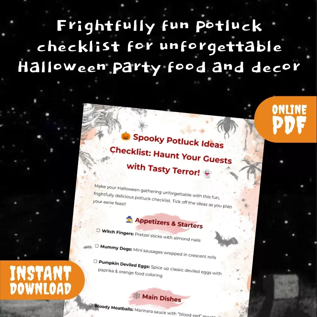 Spooky Potluck Ideas Checklist: Haunt Your Guests with Tasty Terror! | Halloween Party Food Ideas, Digital Download, eBook, Guide & Printable Checklist