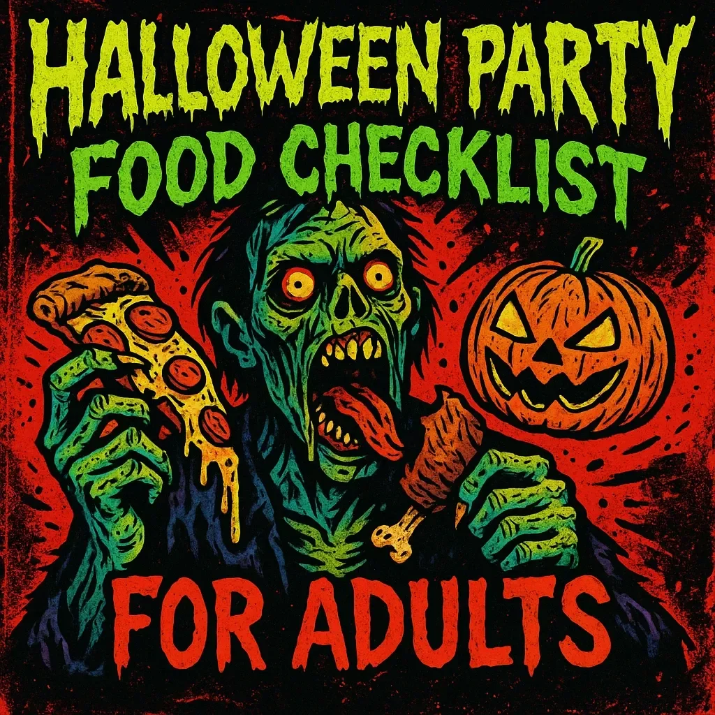 Halloween Party Food Checklist for Adults | Printable Spooky Menu Planner, Themed Treat Ideas, Cocktails & Decor Guide | Digital Download