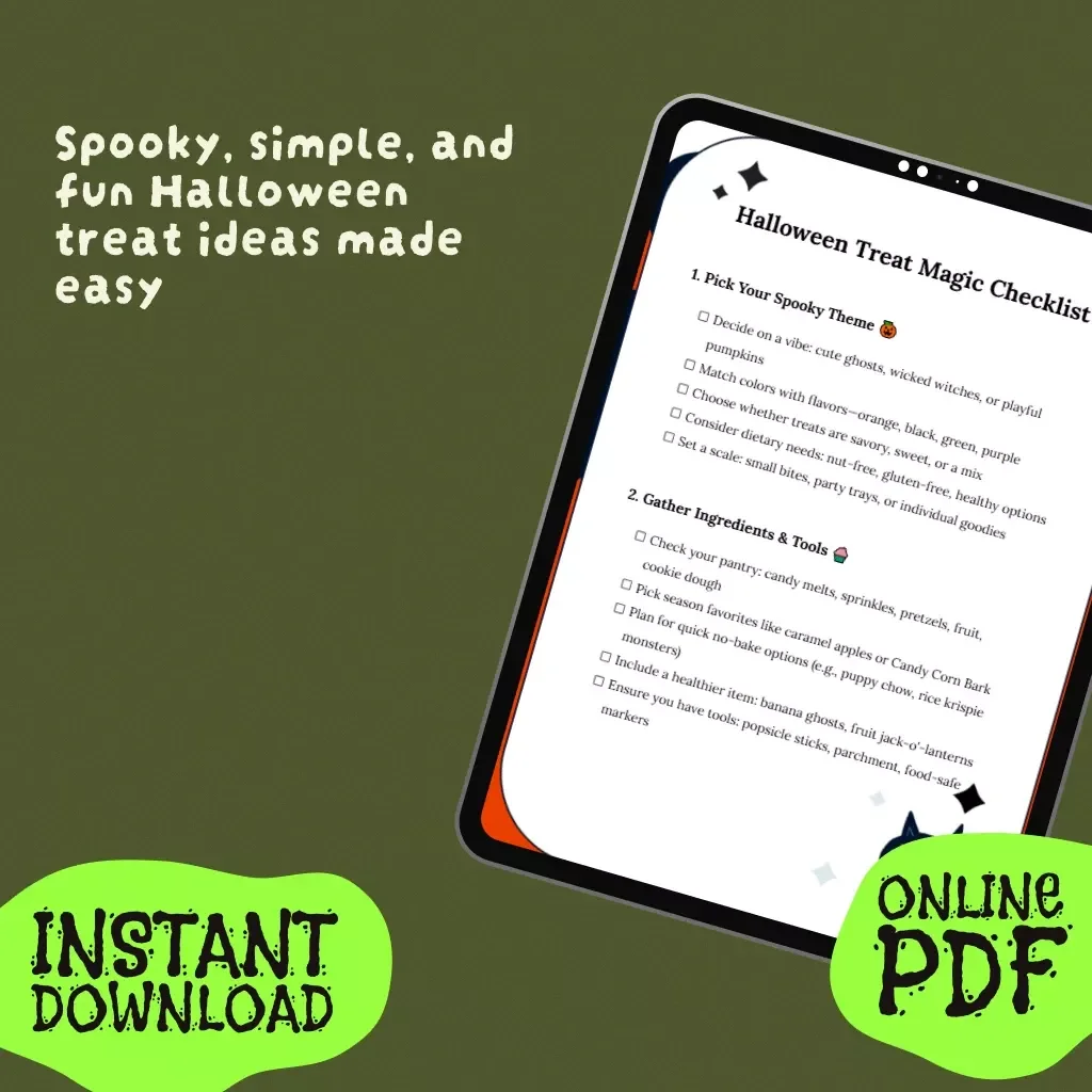 Halloween Treat Magic Checklist | Fun Halloween Treat Ideas | Printable Digital Download for Party Snacks, Classroom Treats & DIY Spooky Recipes