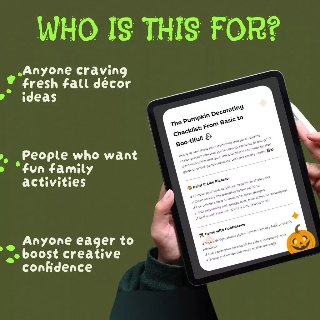 The Pumpkin Decorating Checklist: From Basic to Boo-tiful | Ultimate DIY Pumpkin Decorating Ideas Guide, eBook & Printable Download for Creative Fall Crafts