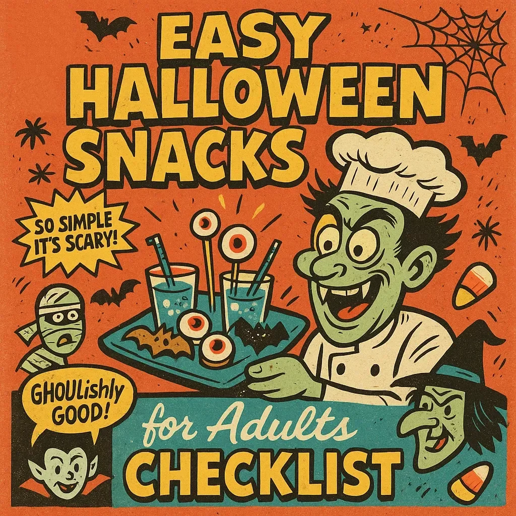 Easy Halloween Snacks for Adults Checklist | Printable Party Food Planner for Grown-Ups | Spooky & Sophisticated Halloween Snack Ideas