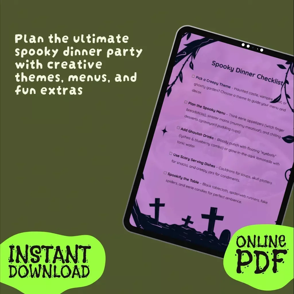 Spooky Dinner Checklist | Halloween Party Planning Guide, Haunted Dinner Party Ideas, Digital Download, Printable eBook for Entertaining