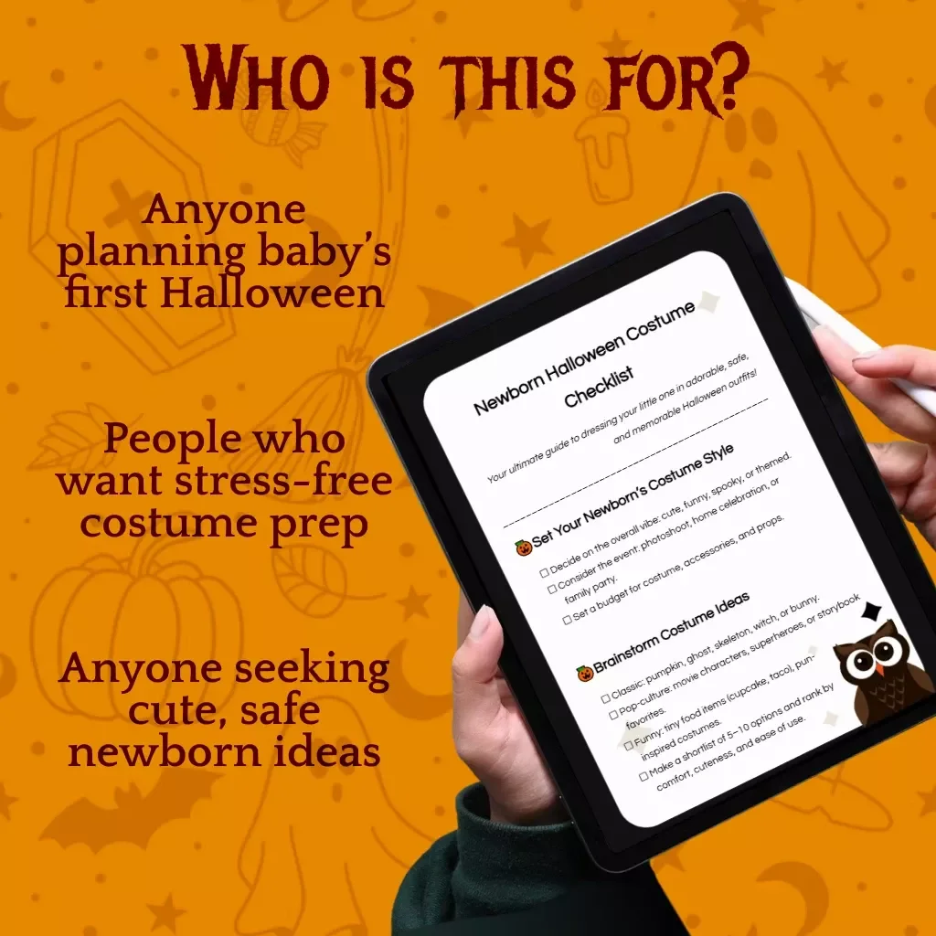 Newborn Halloween Costume Checklist | Digital Download Guide for Baby’s First Halloween | Printable eBook for Parents Planning Cute, Funny, or Spooky Newborn Halloween Costume Ideas
