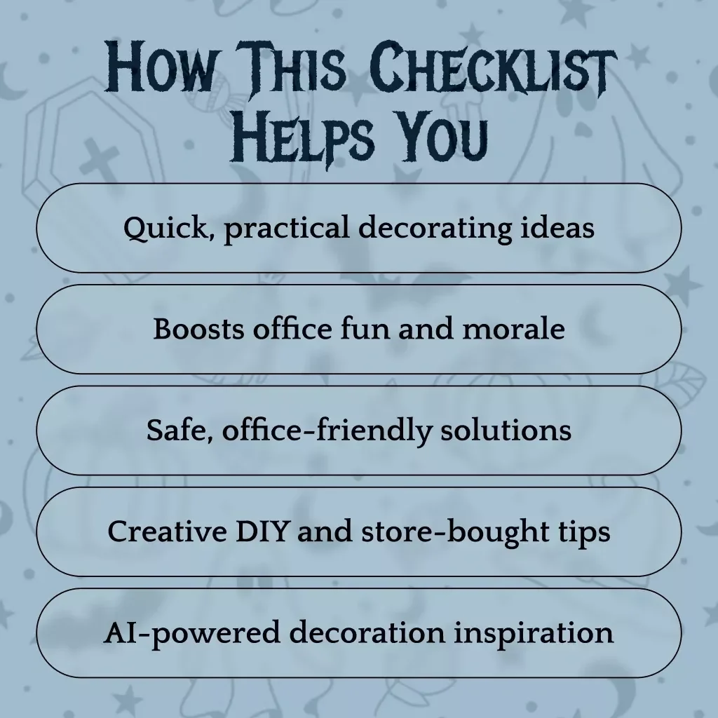 Spooky & Fun Office Halloween Decoration Checklist | Digital Download | Halloween Decoration Ideas for Office Party, Cubicle & Team Events