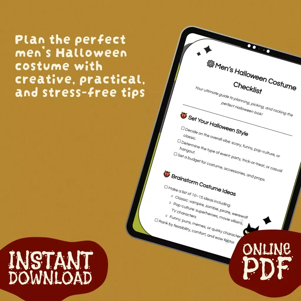 Men’s Halloween Costume Checklist | Digital Download | Printable Guide for Men’s Halloween Costume Ideas, DIY & Store-Bought Inspiration