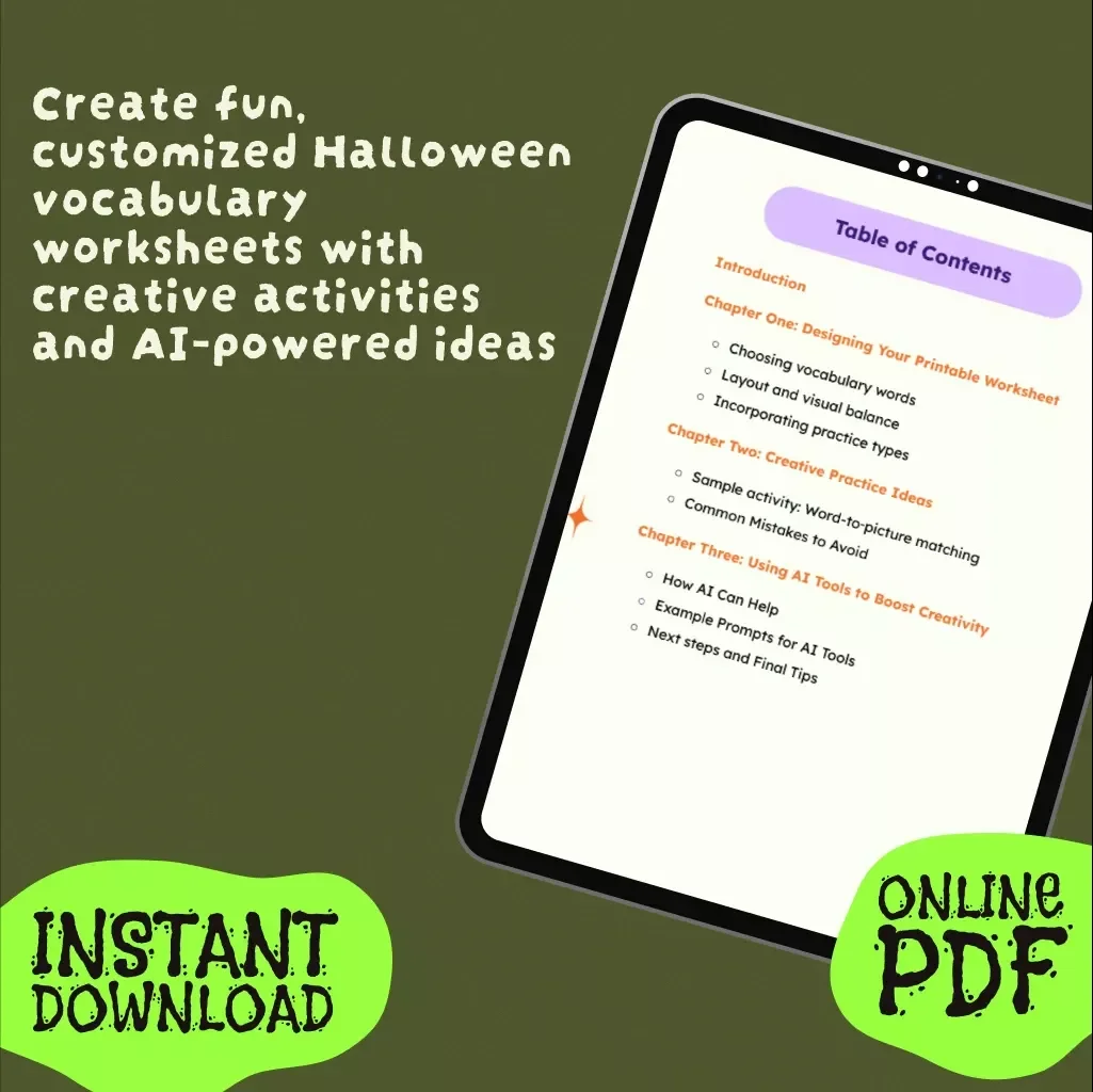 Halloween Word Magic: Printable Vocabulary Fun | Educational eBook Guide for Teachers, Parents & Homeschool | Creative Worksheets & AI Activity Ideas