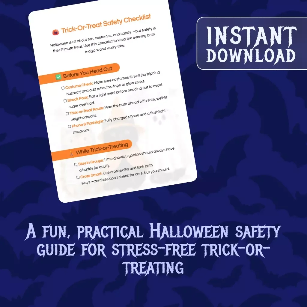 Trick-Or-Treat Safety Checklist | Printable Digital Download Halloween Guide for Kids & Parents | Halloween Night Safety eBook & Family Prep Resource