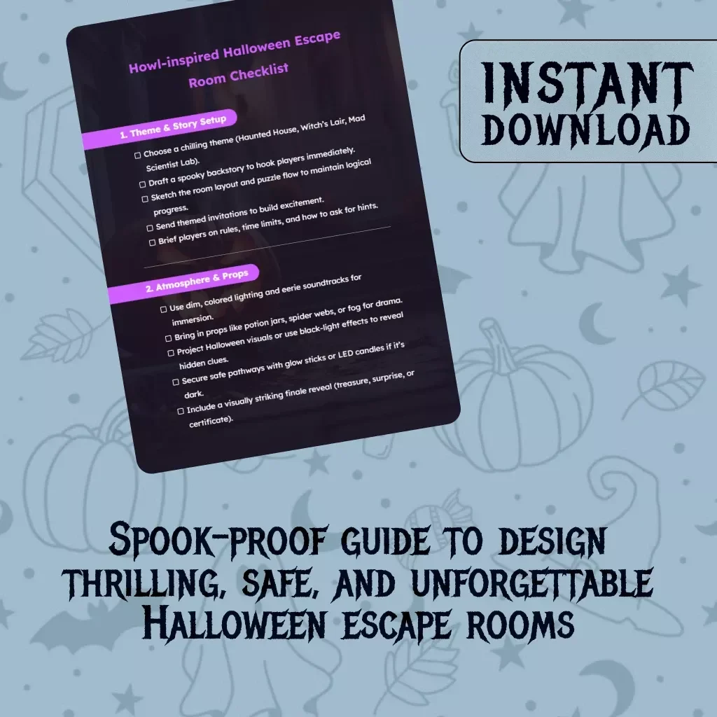 Howl-Inspired Halloween Escape Room Checklist | Digital Download Guide for DIY Haunted Games | How to Craft a Halloween Escape Room eBook