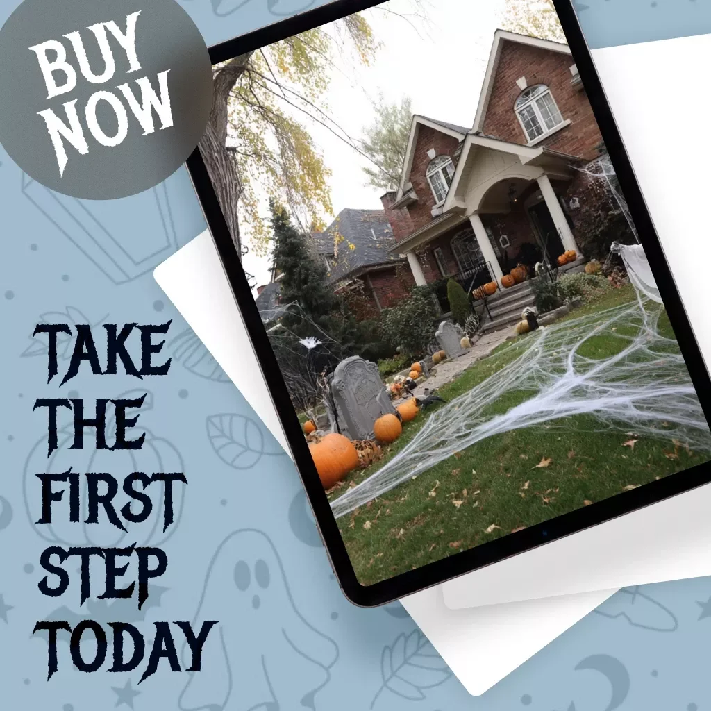Spook-tacular Halloween Yard Décor Checklist | Digital Download Halloween Yard Decor Ideas Guide for DIY Haunted House, Graveyard, Pumpkins, Ghosts & Skeletons