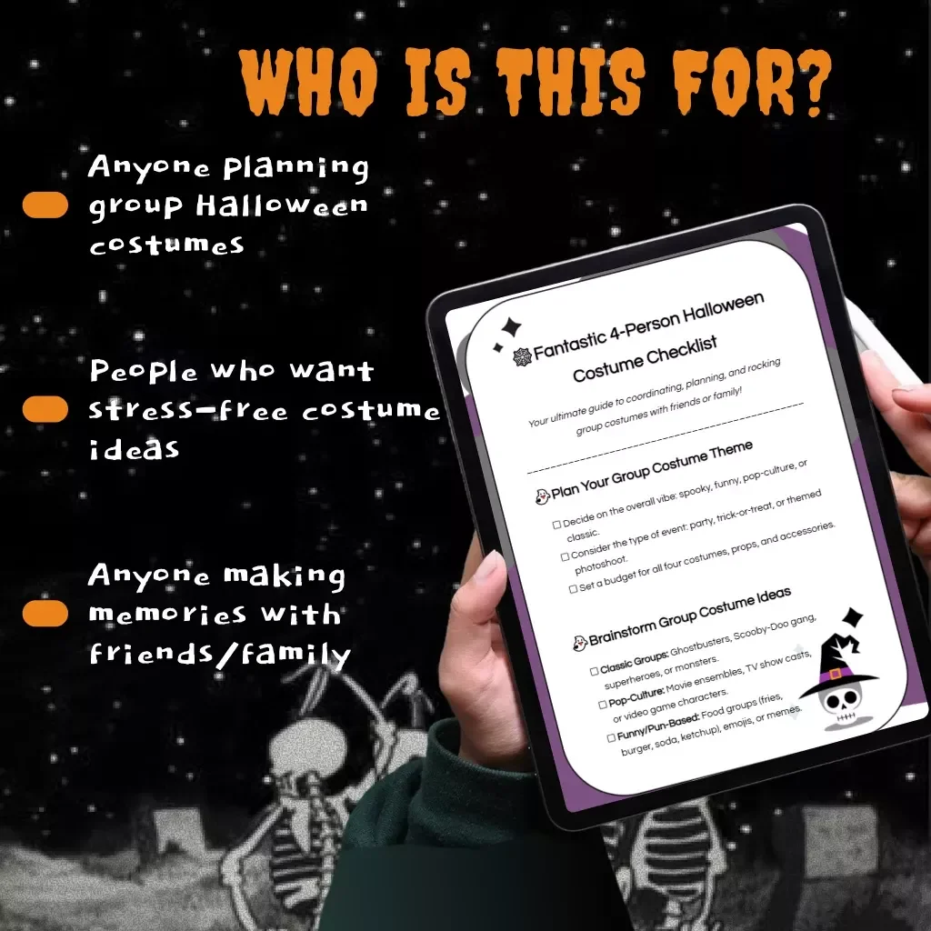 Fantastic 4-Person Halloween Costume Checklist | Digital Download Guide for Friends, Families & Groups | Fun, Spooky, and Creative 4 Person Halloween Costumes