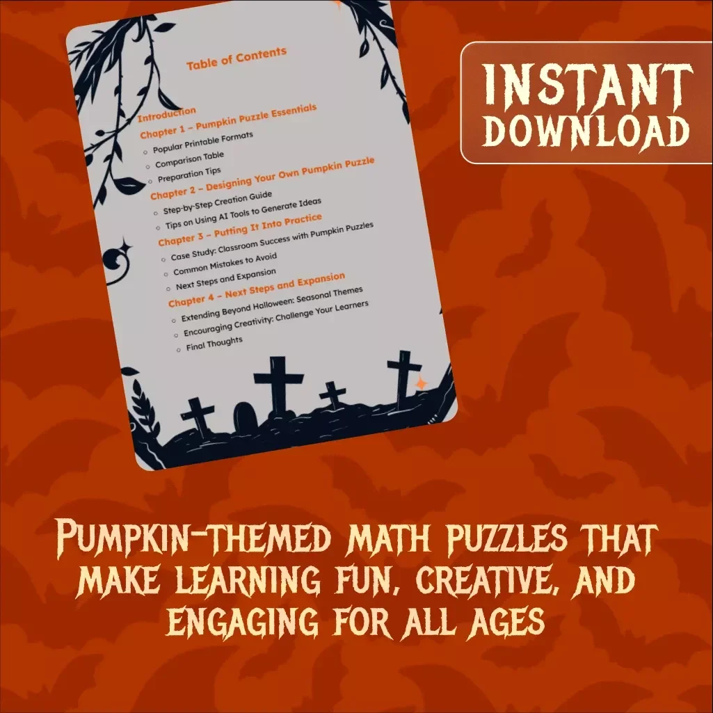 Pumpkin Patch Math Magic | Halloween Pumpkin Math Puzzle Printables Guide | Fun eBook for Teachers, Homeschool & Classroom Learning