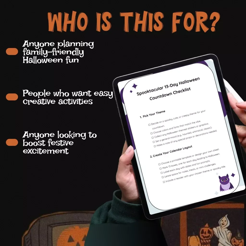 Spooktacular 13-Day Halloween Countdown Checklist | Printable Digital Download | How to Organize a 13-Day Halloween Countdown Sheet | Halloween eBook, Guide & Activity Planner