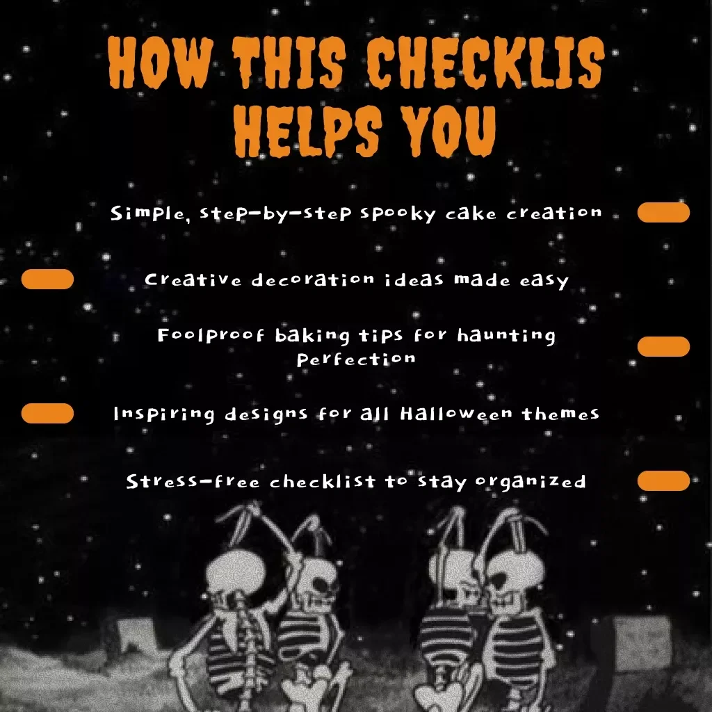 Spooky Halloween Cake Checklist | Digital Download | Printable Guide for Spooky Halloween Cake Ideas, Baking, Frosting & Decorating Inspiration