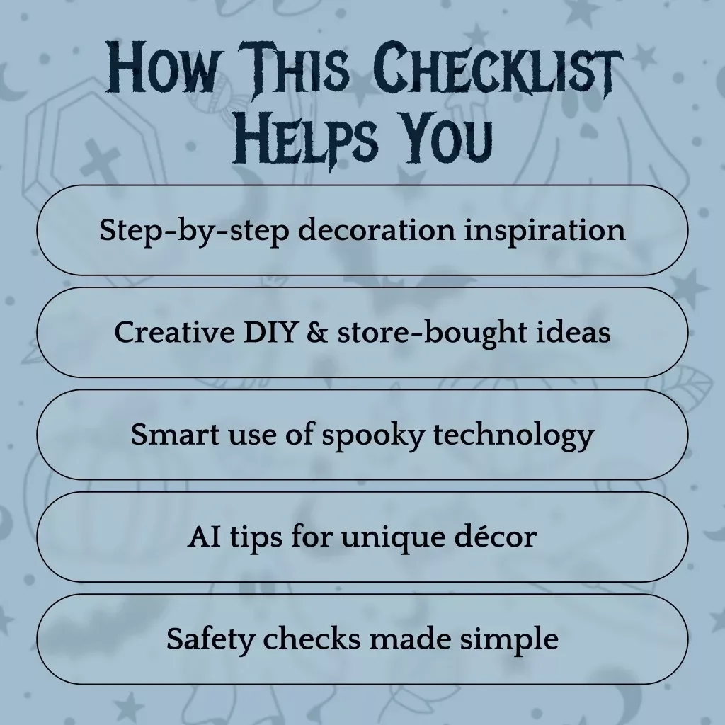 Spook-tacular Halloween Yard Décor Checklist | Digital Download Halloween Yard Decor Ideas Guide for DIY Haunted House, Graveyard, Pumpkins, Ghosts & Skeletons