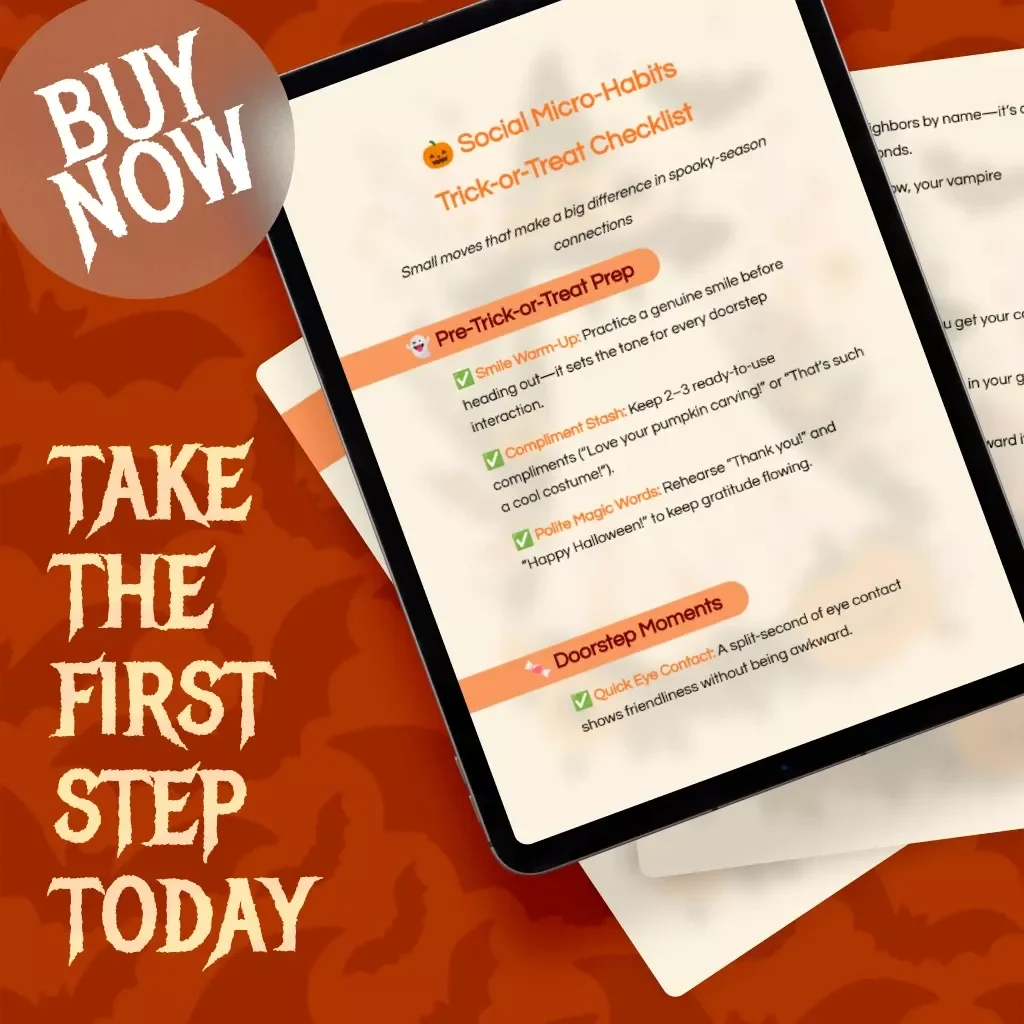 Social Micro-Habits Trick-or-Treat Checklist | Digital Halloween Social Skills Guide | Printable eBook & Checklist for Kids, Families & Hosts | Social Micro-Habits During Trick-Or-Treat