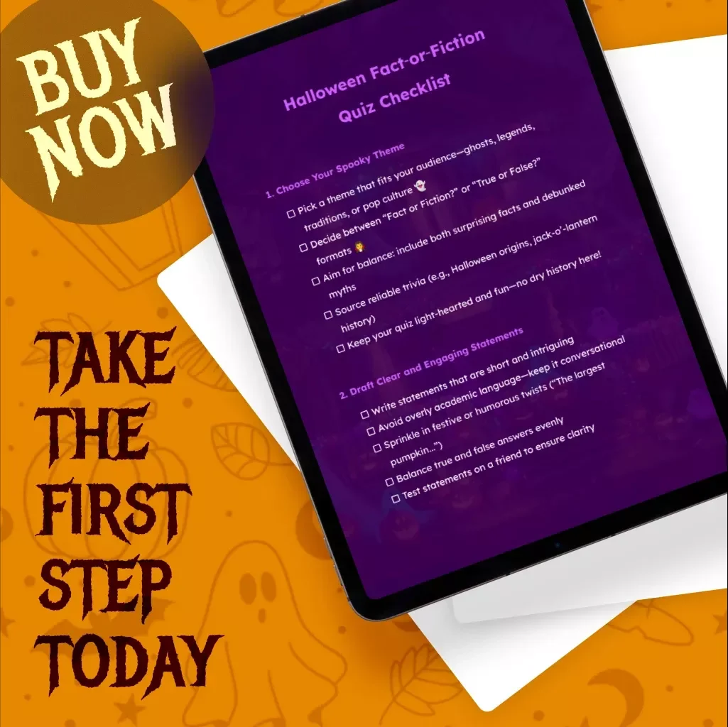 Halloween Fact-or-Fiction Quiz Checklist | How to Create a Halloween Fact-or-Fiction Quiz | Printable Digital Download Guide for Parties, Teachers & Families