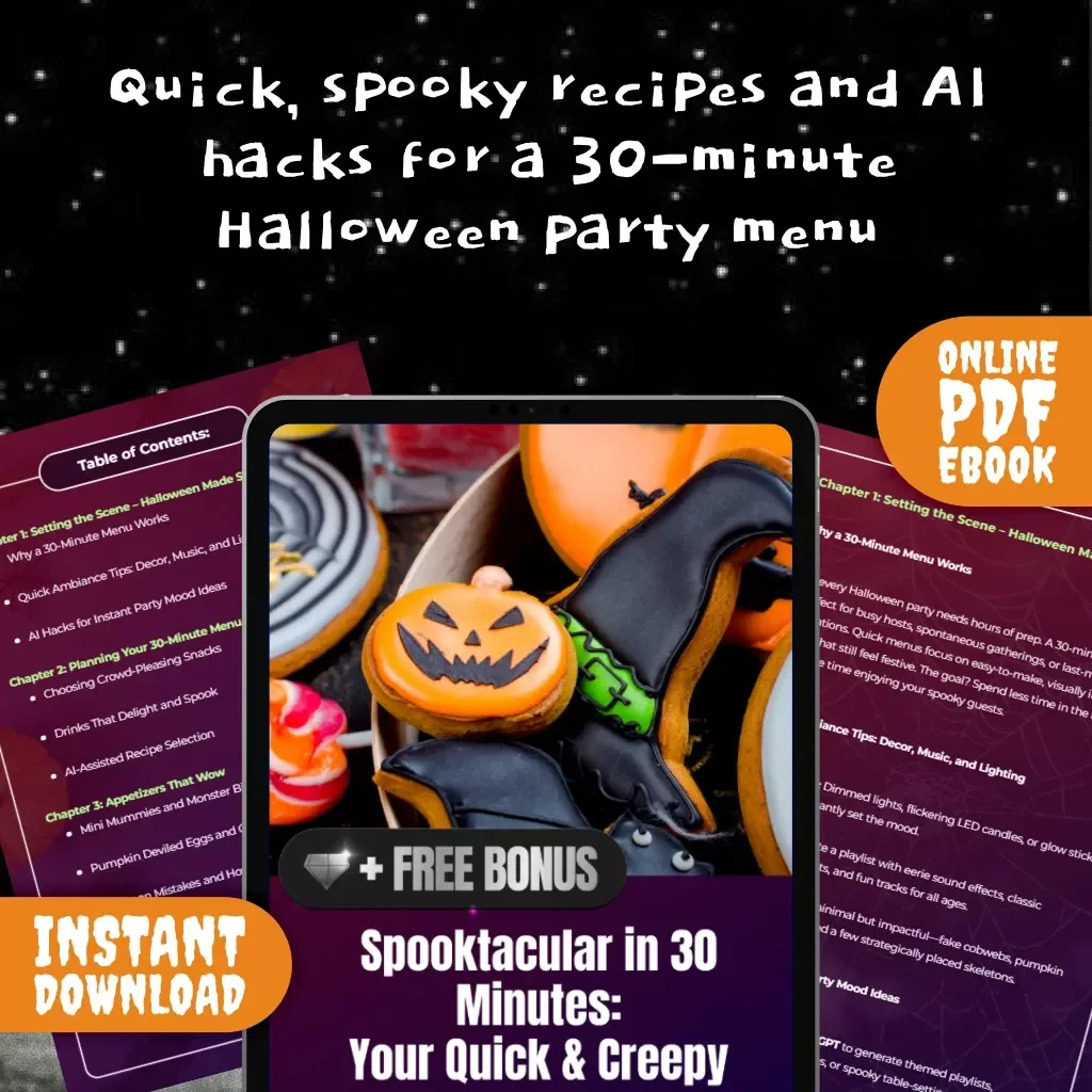 Spooktacular in 30 Minutes: Your Quick & Creepy Halloween Party Menu | Digital Download eBook | 30-Minute Party Menu Ideas for Snacks, Drinks & Treats