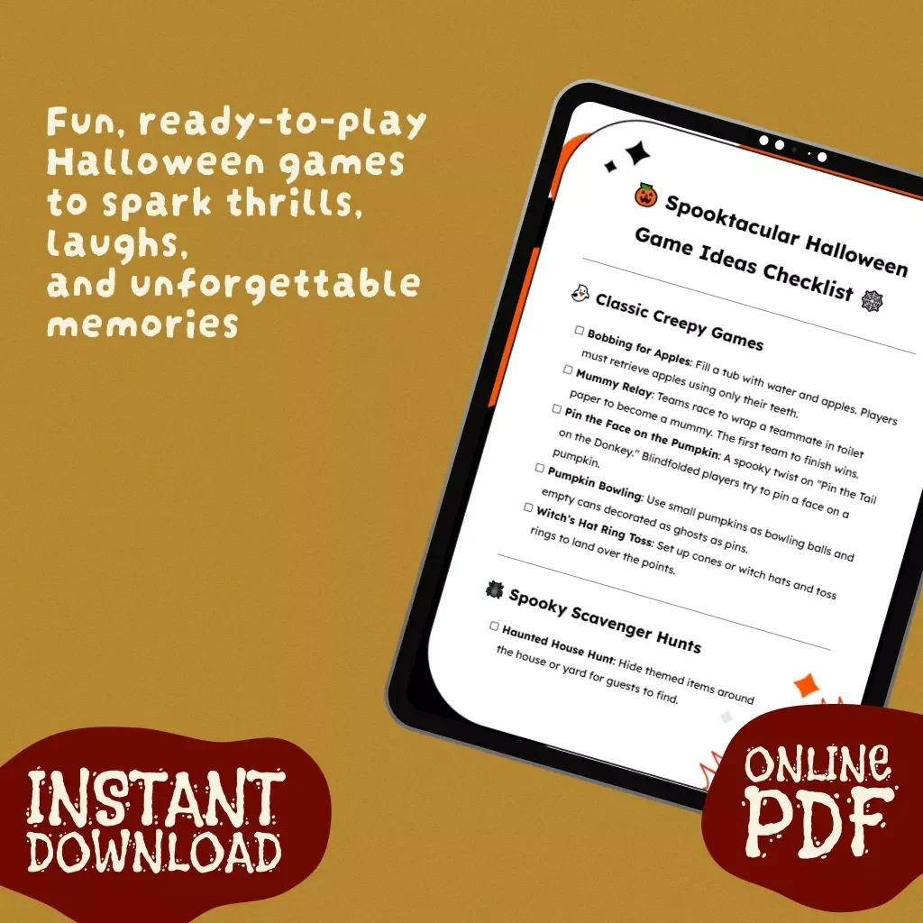Spooktacular Halloween Game Ideas Checklist | Printable Halloween Party Games for Kids, Teens & Adults | Instant Digital Download