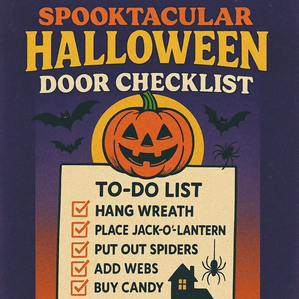 Spooktacular Halloween Door Checklist | Digital Download for halloween door decoration ideas, DIY spooky porch décor & festive entryway inspiration