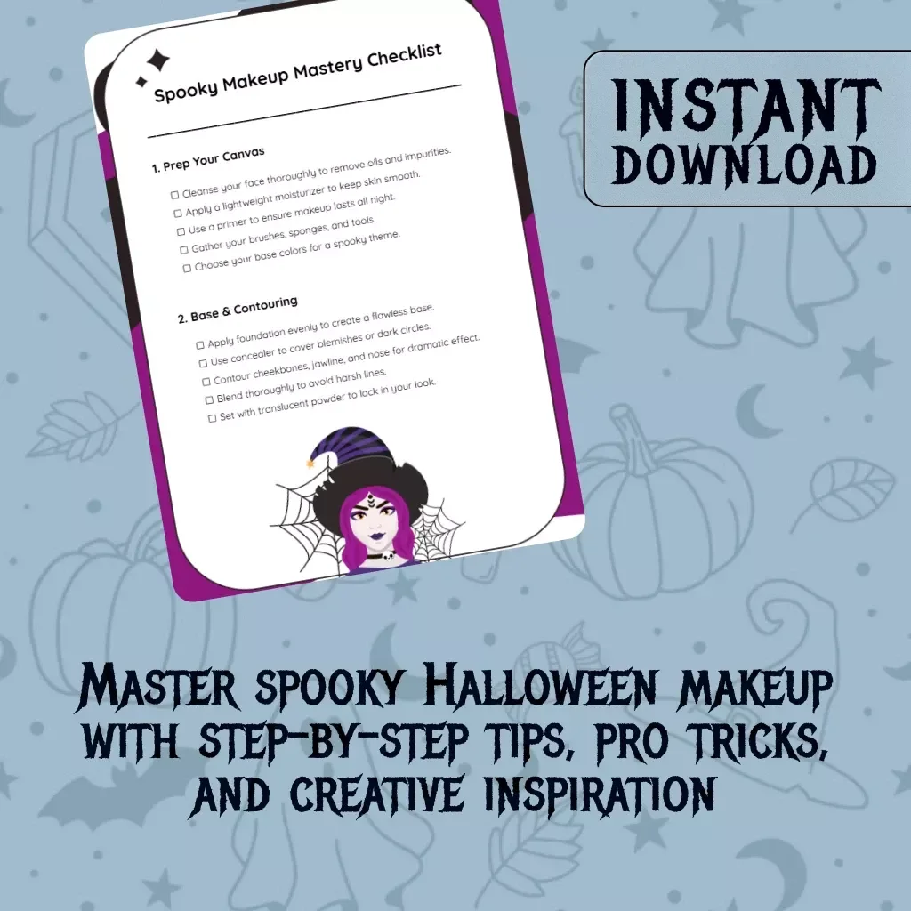Spooky Makeup Mastery Checklist | Printable Spooky Makeup Tutorial Checklist | Halloween eBook Guide for Beginners & Pros