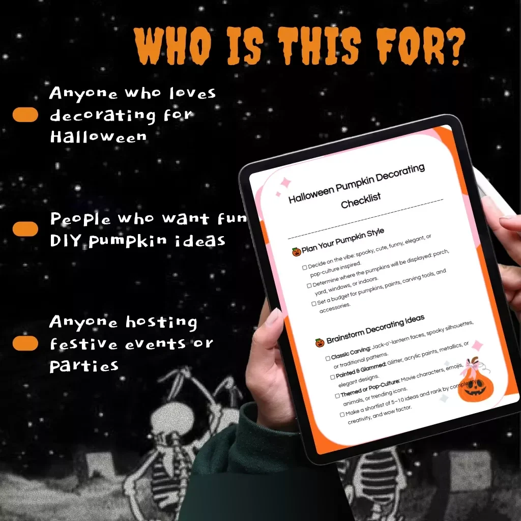 Halloween Pumpkin Decorating Checklist | Fun & Creative Halloween Pumpkin Decorating Ideas | Digital Download Printable Guide for Carving, Painting & Non-Carving Pumpkins