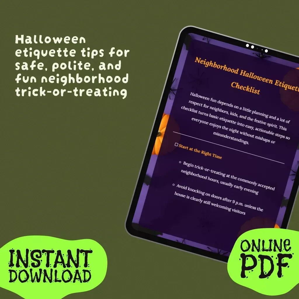 Neighborhood Halloween Etiquette Checklist | Printable Digital Download | Trick-or-Treat Rules & Halloween Manners Guide
