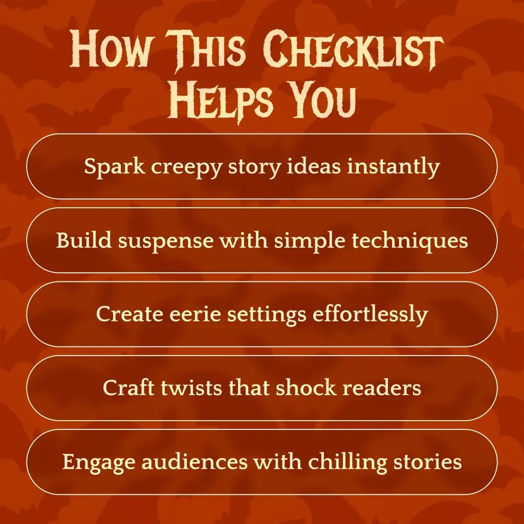 Spooky Short Story Checklist: Ultimate Guide to Craft Creepy Short Stories, Ghost Tales & Suspenseful Twists