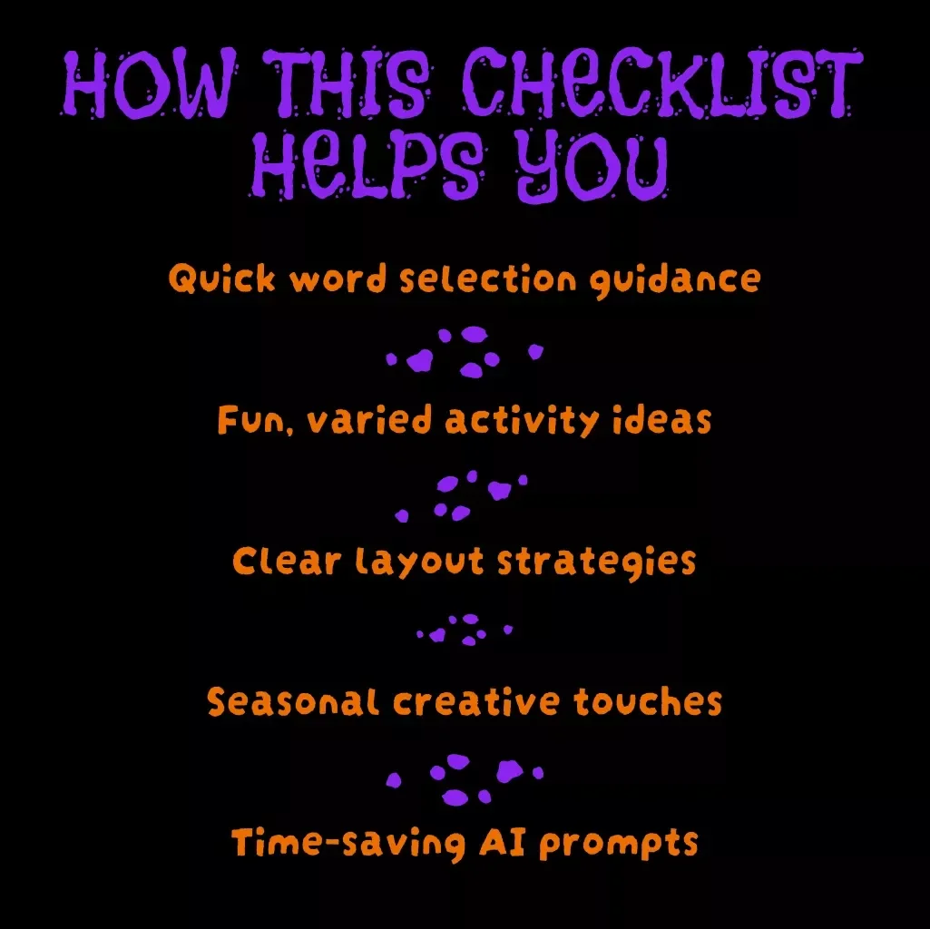 Spook-tacular Worksheet Crafting Checklist | Halloween eBook Guide for Teachers, Parents & Creators | Digital Download PDF for DIY Halloween Activities