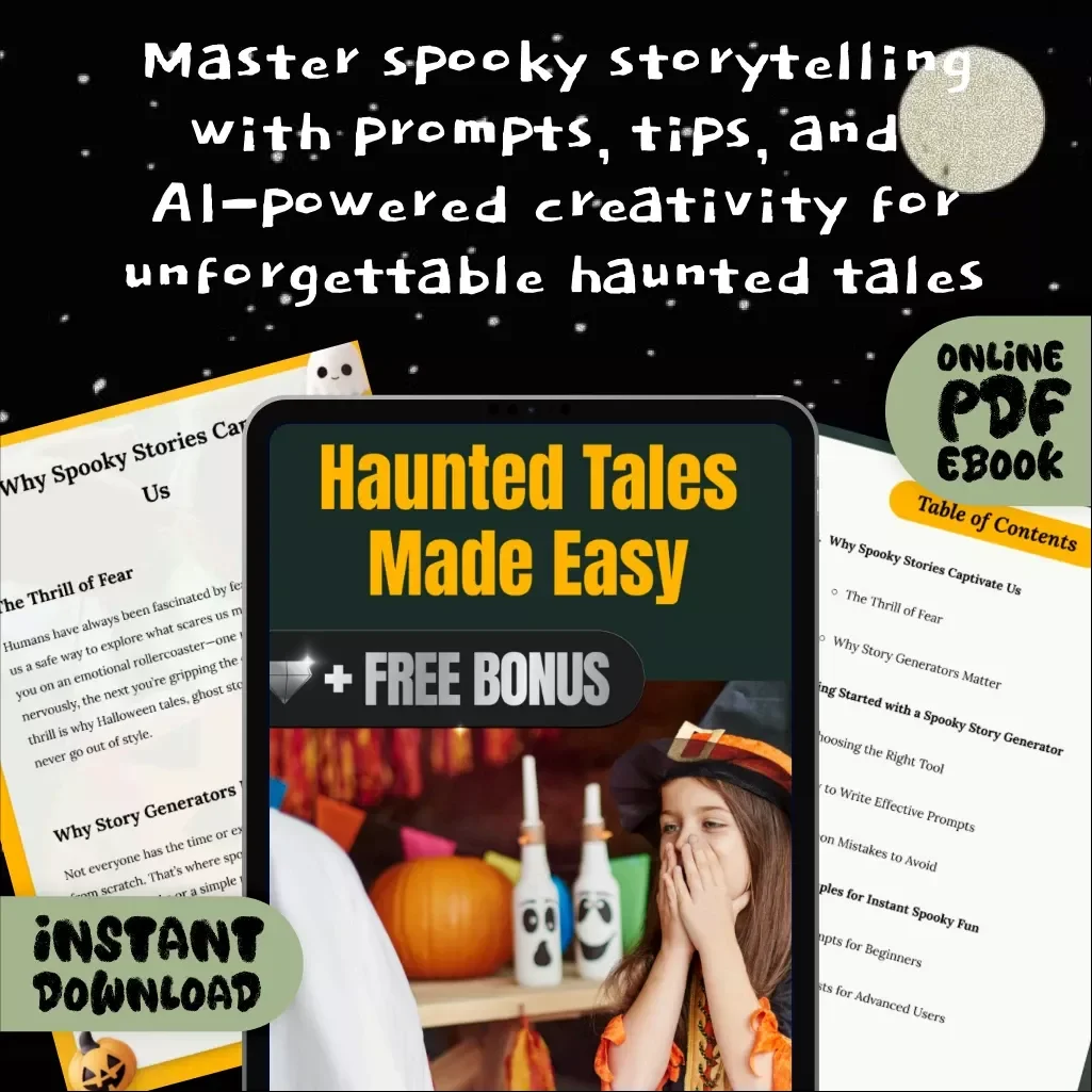 Haunted Tales Made Easy | Digital Guide for Writers | Spooky Story Generator Prompts & AI Storytelling eBook