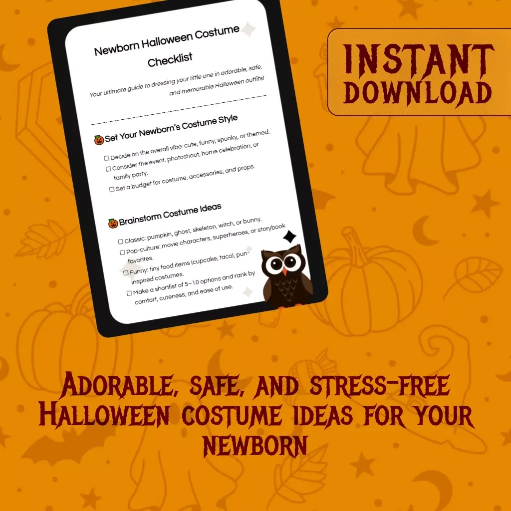 Newborn Halloween Costume Checklist | Digital Download Guide for Baby’s First Halloween | Printable eBook for Parents Planning Cute, Funny, or Spooky Newborn Halloween Costume Ideas