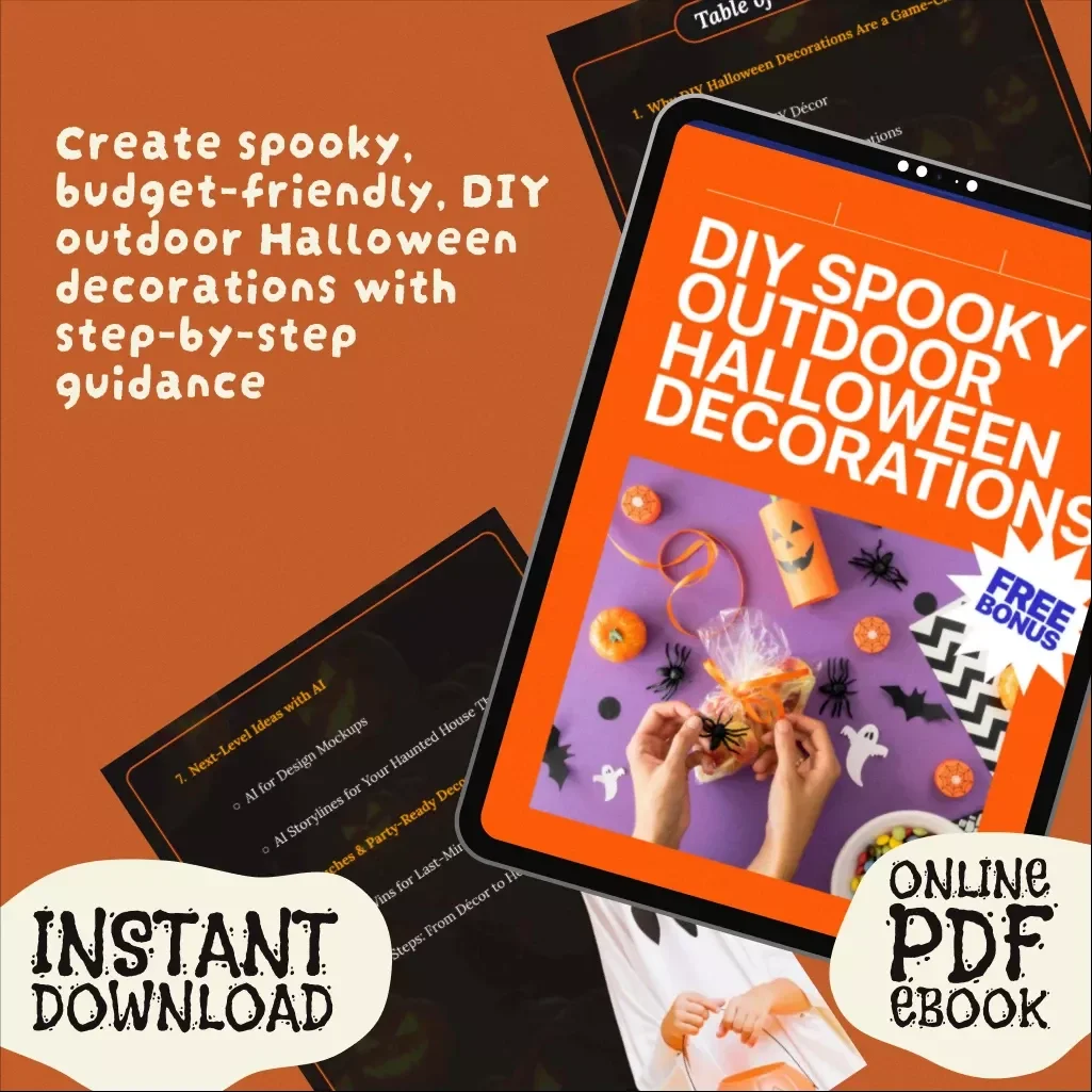 DIY Spooky Outdoor Halloween Decorations eBook | Haunted Yard Guide, Creepy DIY Props, Spooky Lighting Ideas, AI Halloween Decor Tips