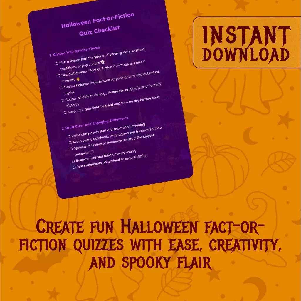 Halloween Fact-or-Fiction Quiz Checklist | How to Create a Halloween Fact-or-Fiction Quiz | Printable Digital Download Guide for Parties, Teachers & Families
