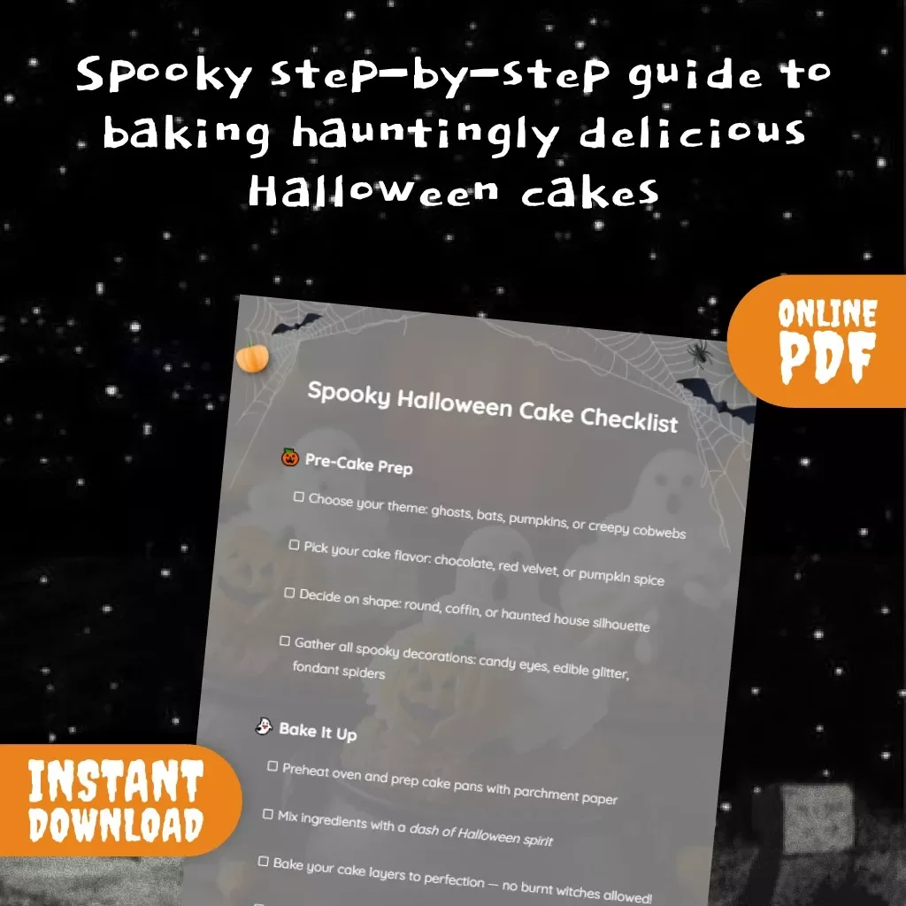 Spooky Halloween Cake Checklist | Digital Download | Printable Guide for Spooky Halloween Cake Ideas, Baking, Frosting & Decorating Inspiration