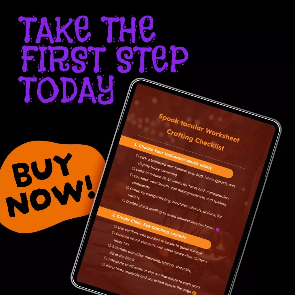 Spook-tacular Worksheet Crafting Checklist | Halloween eBook Guide for Teachers, Parents & Creators | Digital Download PDF for DIY Halloween Activities