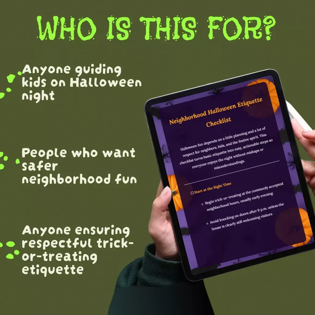 Neighborhood Halloween Etiquette Checklist | Printable Digital Download | Trick-or-Treat Rules & Halloween Manners Guide