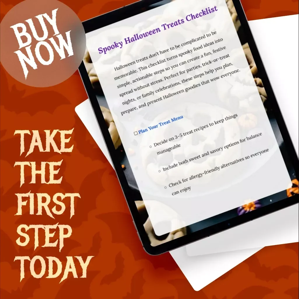 Spooky Halloween Treats Checklist – Ultimate Digital Download Guide for Halloween Party Ideas, Fun Spooky Snacks, No-Bake & Healthy Halloween Recipes, DIY Decorations, and Stress-Free Planning