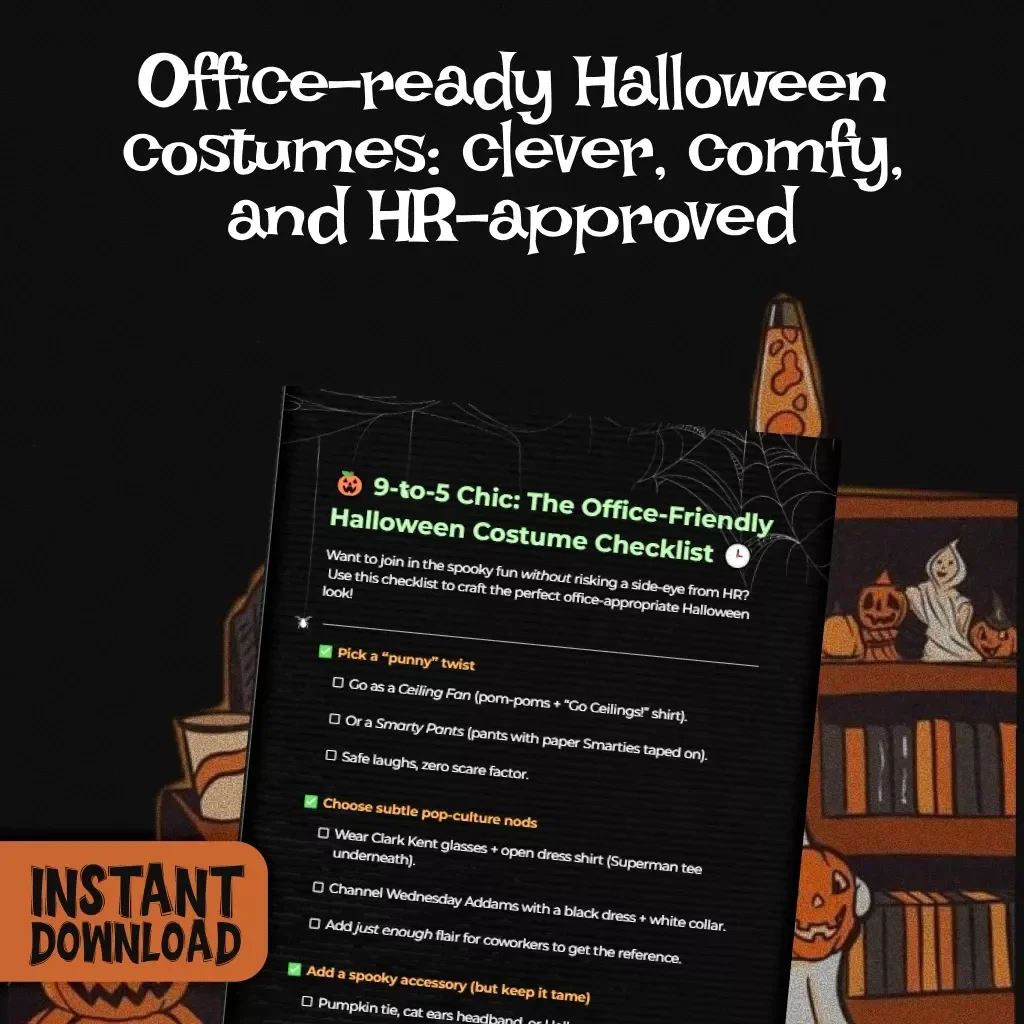 9-to-5 Chic: The Office-Friendly Halloween Costume Checklist | Digital Download | Printable Guide for Work-Appropriate Costumes | Office-Friendly Looks & 9-to-5 Appropriate Ideas
