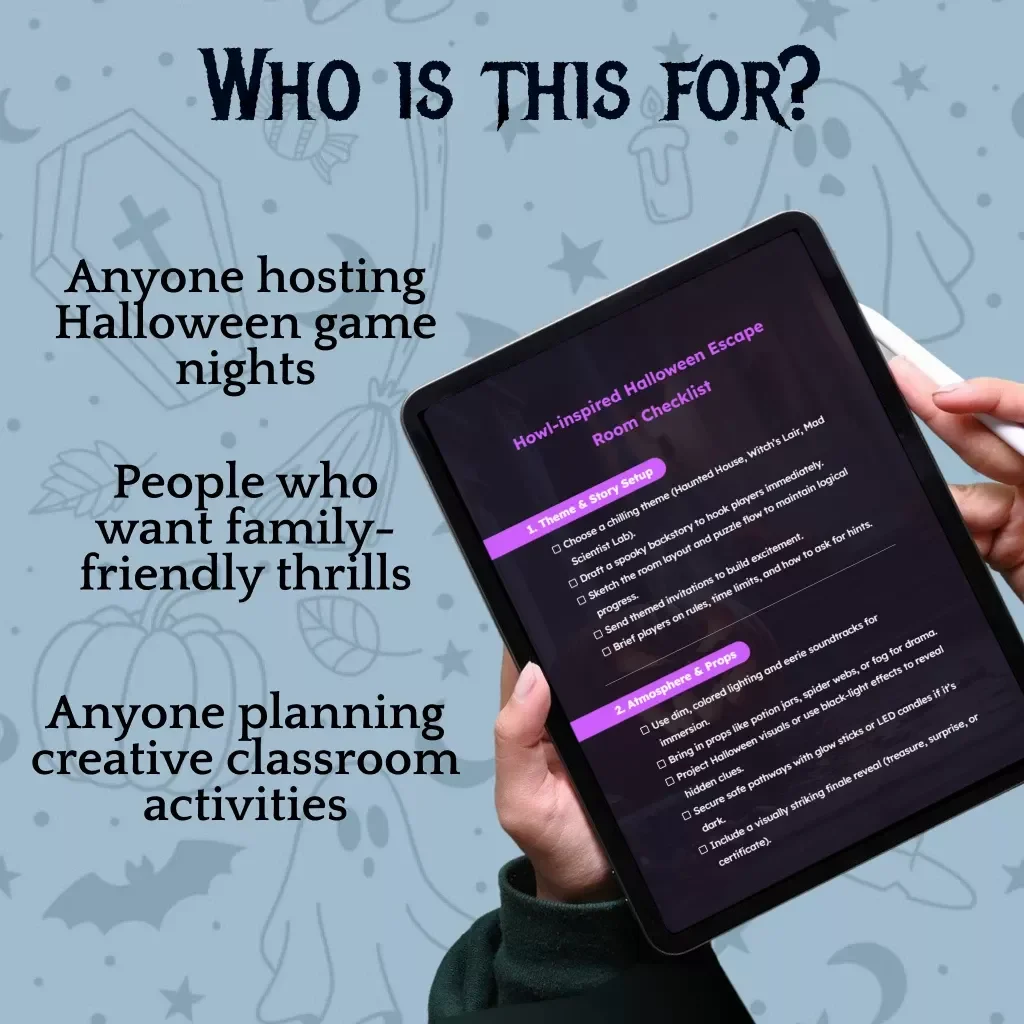Howl-Inspired Halloween Escape Room Checklist | Digital Download Guide for DIY Haunted Games | How to Craft a Halloween Escape Room eBook