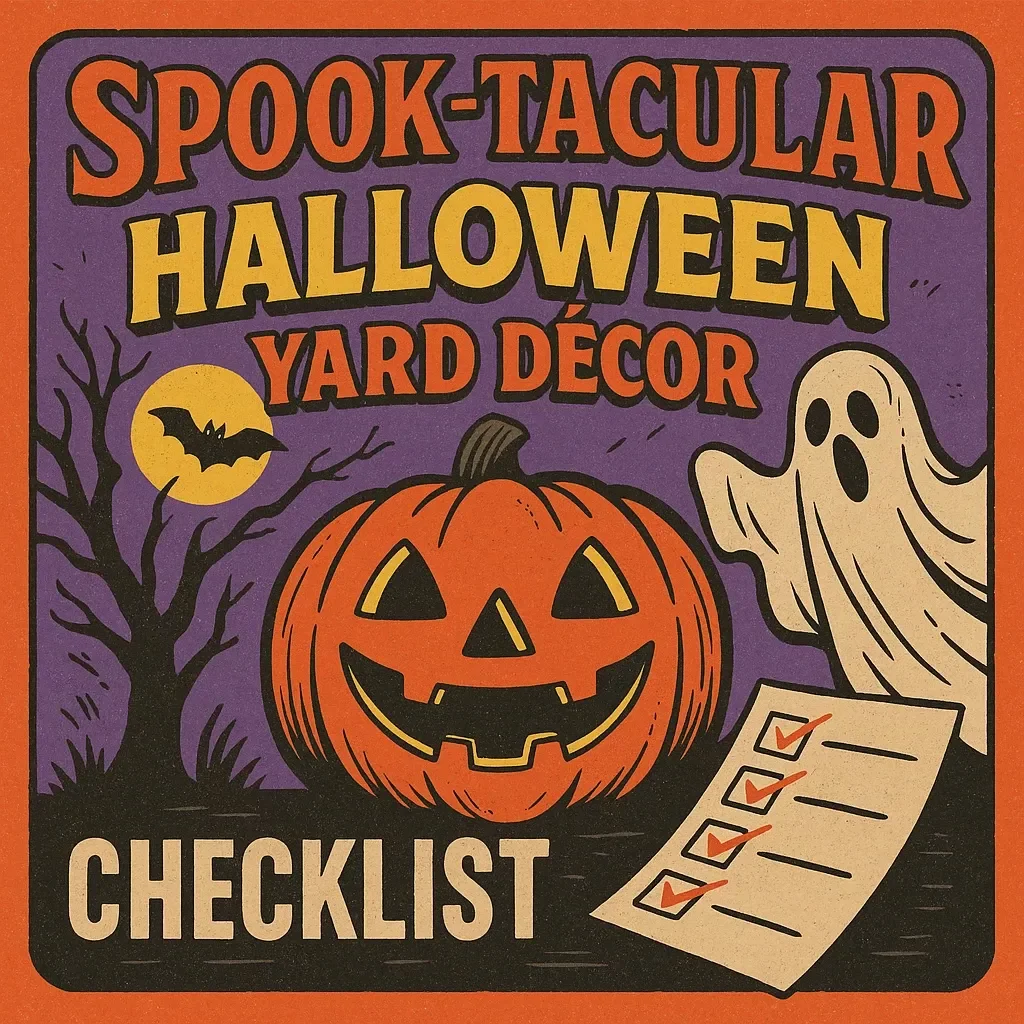 Spook-tacular Halloween Yard Décor Checklist | Digital Download Halloween Yard Decor Ideas Guide for DIY Haunted House, Graveyard, Pumpkins, Ghosts & Skeletons