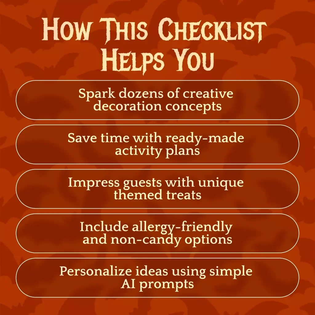 Your Ultimate Halloween Idea Checklist | Printable Digital Download | Spooky Party Planning Guide for Trick-or-Treat, Games, Snacks, and DIY Decorations