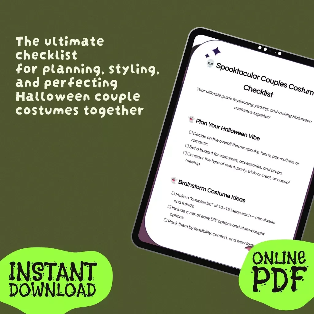 Spooktacular Couples Costume Checklist | Ultimate Digital Halloween Guide for Couples | Halloween Costumes for Couples Ideas, DIY & Planning Printable