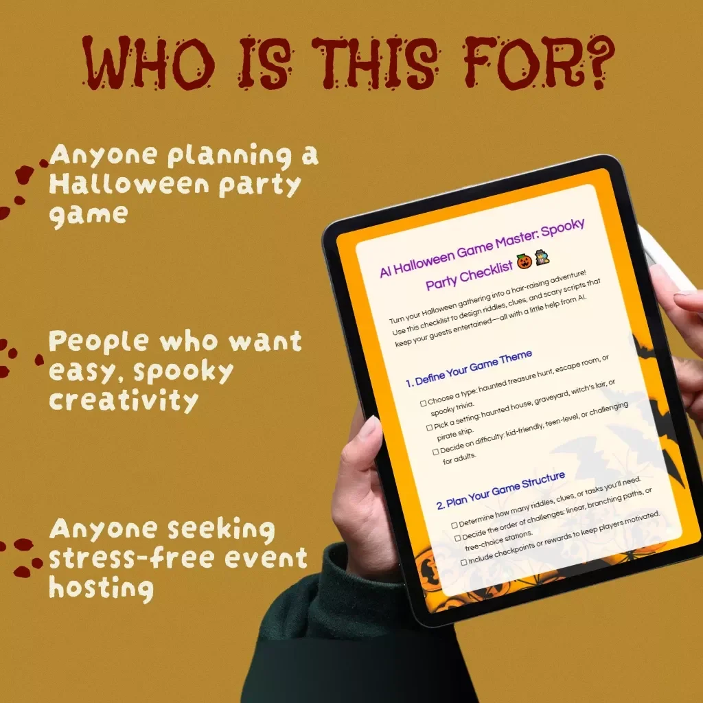 AI Halloween Game Master: Spooky Party Checklist | Digital Download Riddles, Clues & Scary Scripts for Haunted Party Games