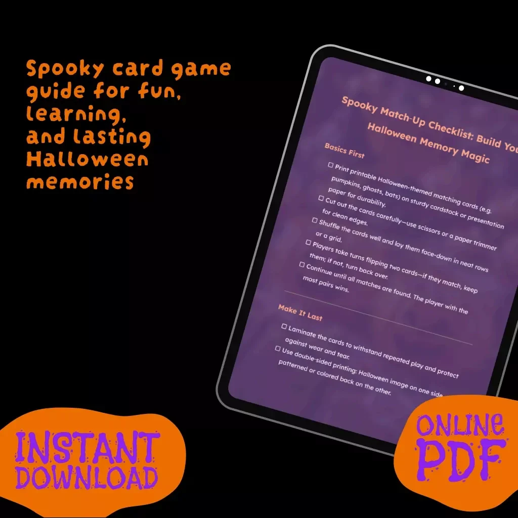 Spooky Match-Up Checklist: Build Your Halloween Memory Magic | Printable Halloween Game Guide | How to Build a Halloween Memory Match Game eBook
