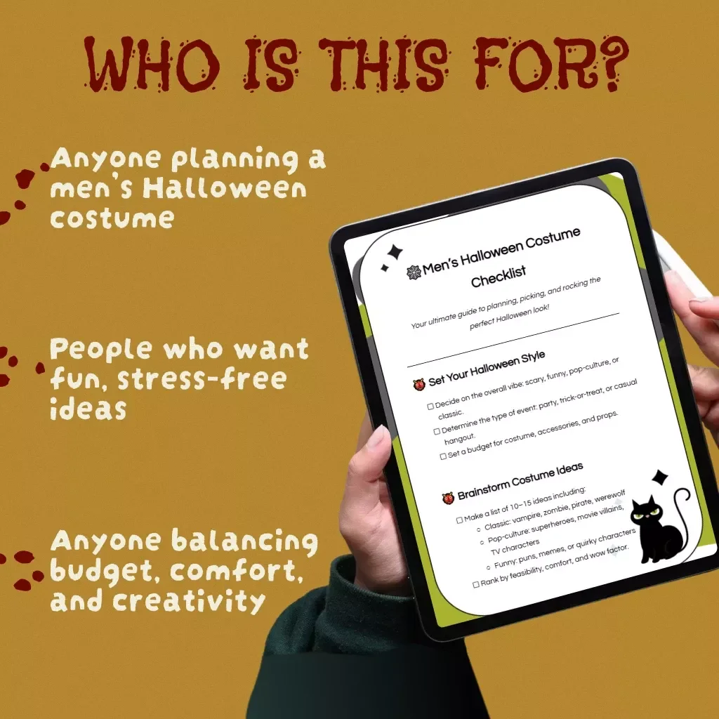 Men’s Halloween Costume Checklist | Digital Download | Printable Guide for Men’s Halloween Costume Ideas, DIY & Store-Bought Inspiration