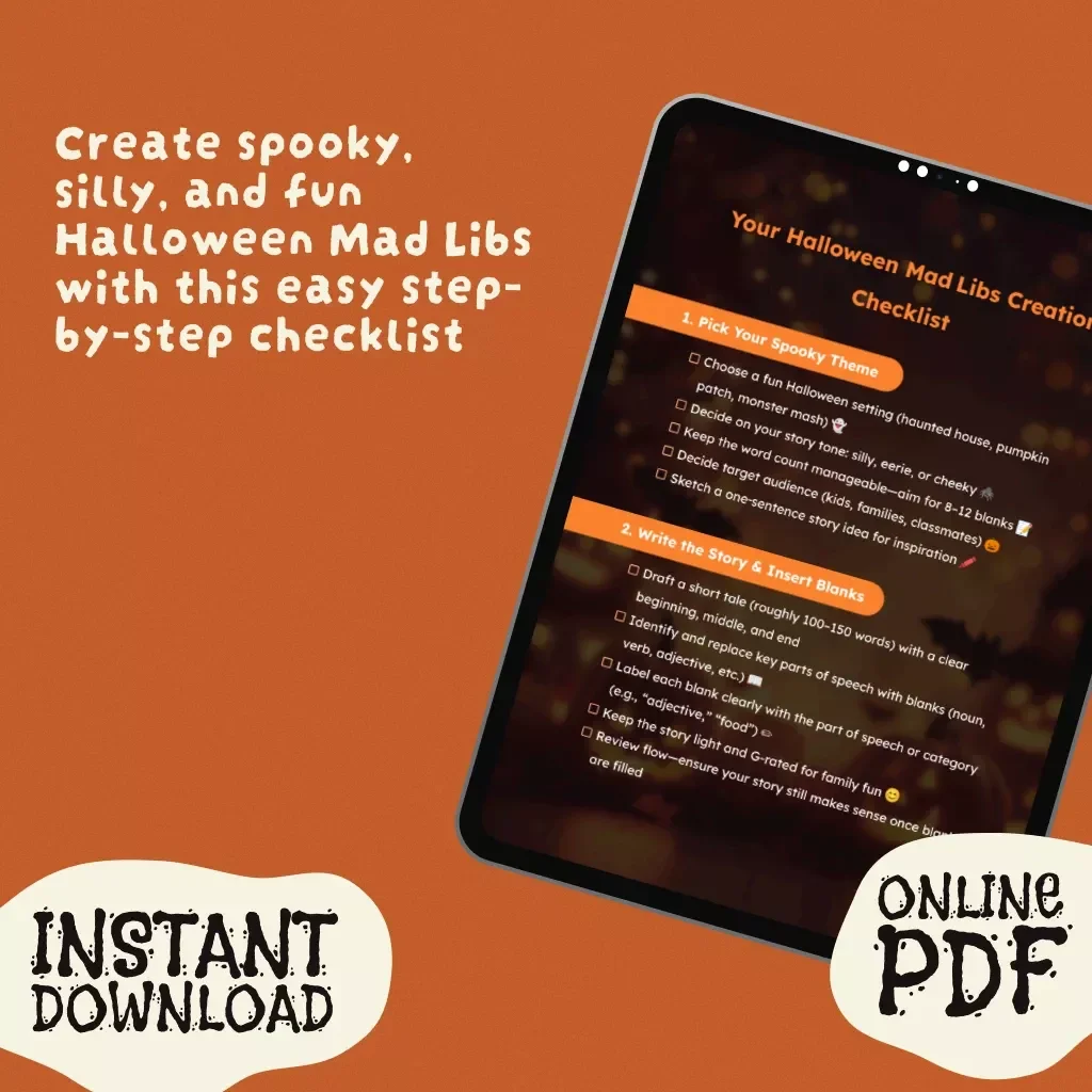 Your Halloween Mad Libs Creation Checklist | How to Create a Halloween Mad Libs | Printable Digital Download