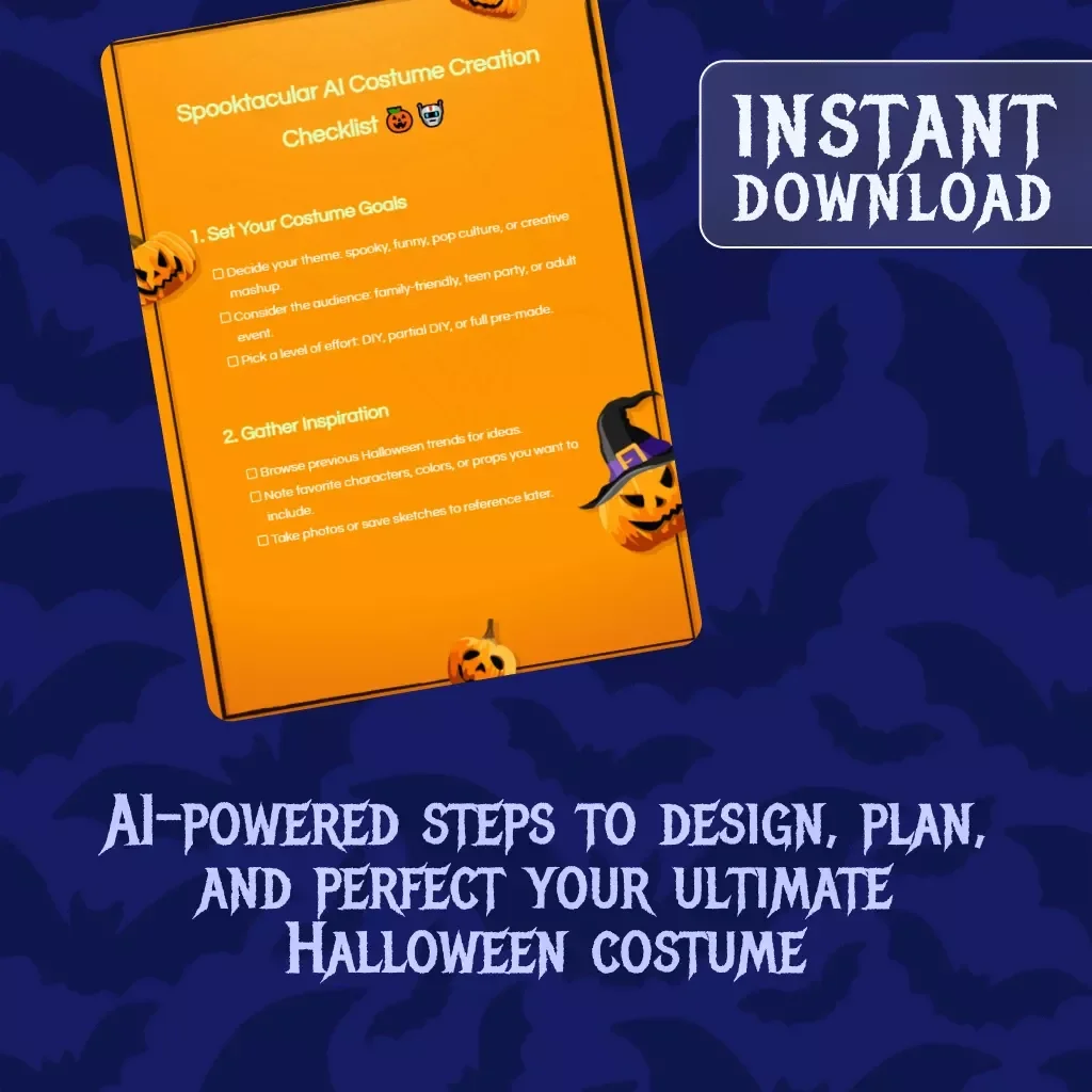 Spooktacular AI Costume Creation Checklist | Digital Download Halloween Guide | ai halloween costume generator: from prompt to outfit